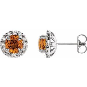 Ladies 4 mm Natural Citrine Natural Diamond Halo-Style Earrings — Sterling Silver