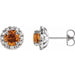 Ladies 4 mm Natural Citrine Natural Diamond Halo-Style Earrings — Sterling Silver