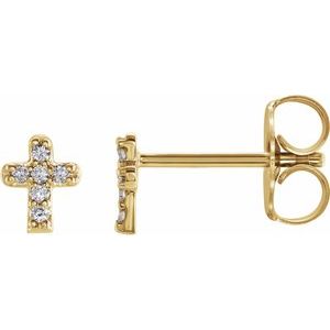 Ladies Natural Diamond Youth Cross Earrings — 14K Yellow Gold
