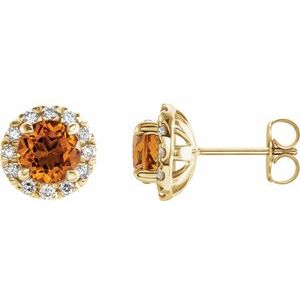 Ladies 4 mm Natural Citrine Natural Diamond Halo-Style Earrings — 14K Yellow Gold