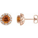 Ladies 4 mm Natural Citrine Natural Diamond Halo-Style Earrings — 14K Rose Gold