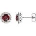 Ladies 4 mm Natural Mozambique Garnet Natural Diamond Halo-Style Earrings — Sterling Silver