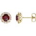 Ladies 4 mm Natural Mozambique Garnet Natural Diamond Halo-Style Earrings — 14K Yellow Gold