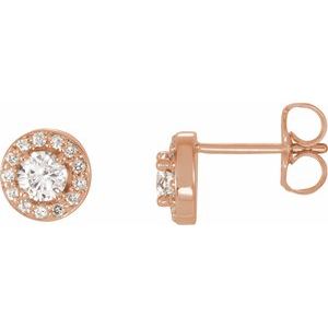 Ladies Natural Diamond Halo-Style Earrings — 14K Rose Gold