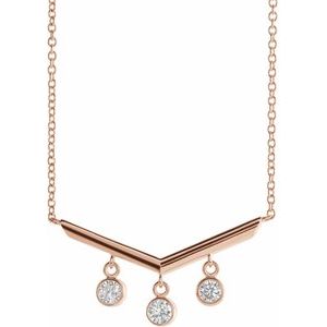 Ladies Natural Diamond V Bar Necklace (I1, G-H) — 14K Rose Gold