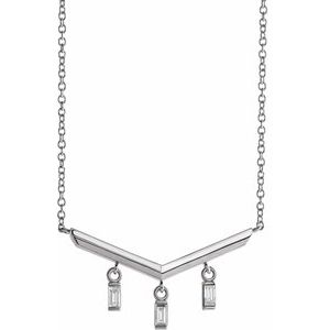 Ladies Natural Diamond V Bar Necklace (Si2-Si3, Ghi) — Sterling Silver