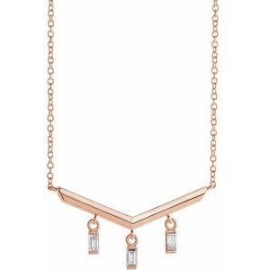 Ladies Natural Diamond V Bar Necklace (Si2-Si3, Ghi) — 14K Rose Gold