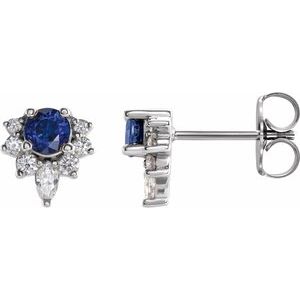 Ladies Natural Blue Sapphire Natural Diamond Earrings — Sterling Silver