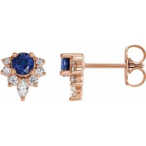 Ladies Natural Blue Sapphire Natural Diamond Earrings — 14K Rose Gold