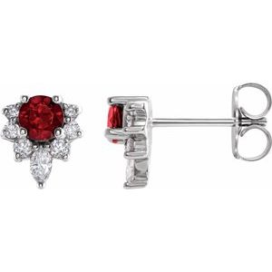Ladies Natural Mozambique Garnet Natural Diamond Earrings — Sterling Silver