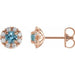 Ladies 4 mm Natural Blue Zircon Natural Diamond Halo-Style Earrings — 14K Rose Gold