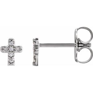 Ladies Natural Diamond Youth Cross Earrings — 14K White Gold