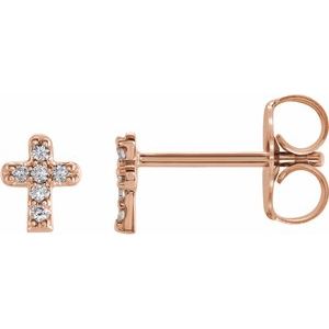 Ladies Natural Diamond Youth Cross Earrings — 14K Rose Gold