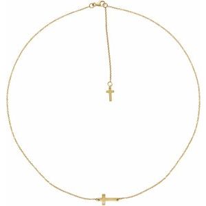 Ladies Natural Diamond Sideways Cross Necklace (I1, Ghi) — 14K Yellow Gold