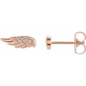 Ladies Natural Diamond Angel Wing Earrings — 14K Rose Gold