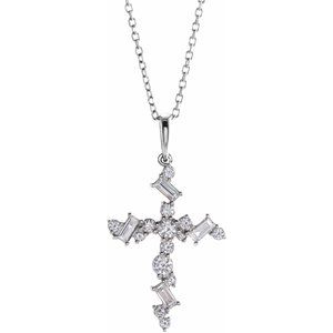 Ladies Natural Diamond Scattered Cross Necklace (Si2-Si3, Ghi, G-H) — Platinum