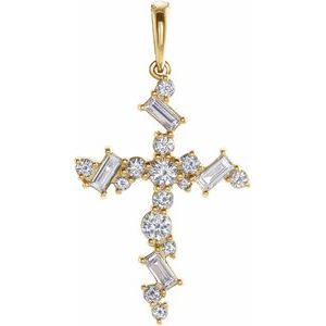 Ladies Natural Diamond Scattered Cross Pendant (Si2-Si3, I1, Ghi, G-H) — 14K Yellow Gold