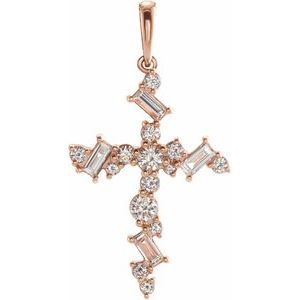 Ladies Natural Diamond Scattered Cross Pendant (Si2-Si3, I1, Ghi, G-H) — 14K Rose Gold