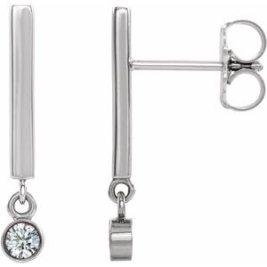 Ladies Natural Diamond Bar Earrings — Sterling Silver