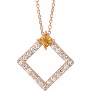 Ladies Natural Citrine Natural Diamond Necklace (I1, G-H) — 14K Rose Gold