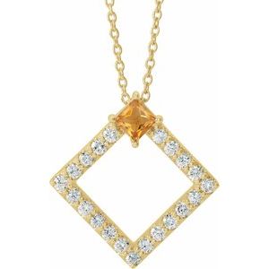 Ladies Natural Citrine Natural Diamond Necklace (I1, G-H) — 14K Yellow Gold