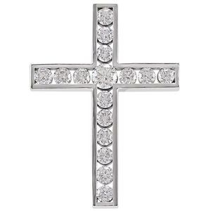 Ladies Natural Diamond Cross Pendant — 14K White Gold