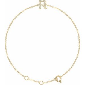 Ladies Natural Diamond Initial R Bracelet (I1, H+) — 14K Yellow Gold