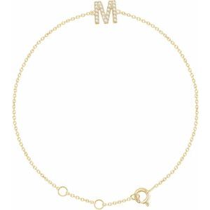 Ladies Natural Diamond Initial M Bracelet (I1, H+) — 14K Yellow Gold