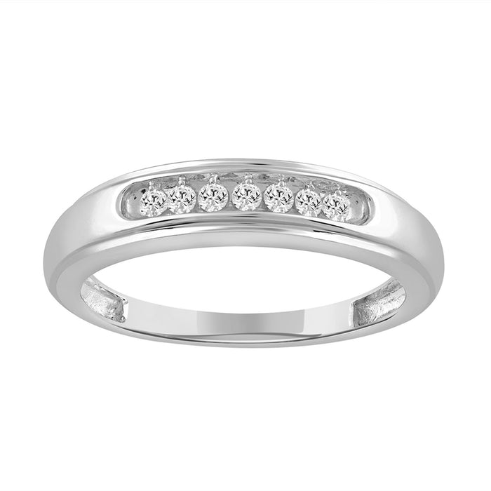 Sterling Silver White Gold Finish 0.15 Ct Round Diamond Men’S Band Classic Men’S Wedding Ring