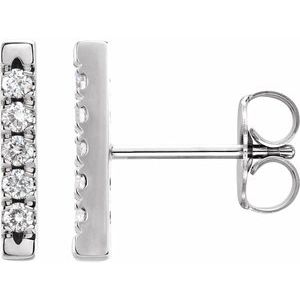Ladies Natural Diamond French-Set Bar Earrings — Sterling Silver