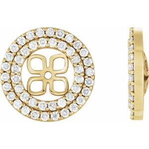 Ladies Natural Diamond Earring Jackets for 8 mm Pearl Stud Earrings — 14K Yellow Gold