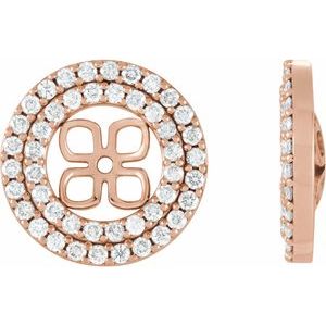 Ladies Natural Diamond Earring Jackets for 8 mm Pearl Stud Earrings — 14K Rose Gold