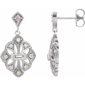 Ladies Natural Diamond Vintage-Inspired Earrings — Sterling Silver