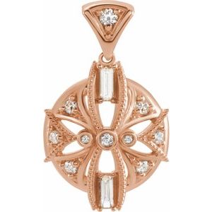 Ladies Natural Diamond Vintage-Inspired Pendant — 14K Rose Gold