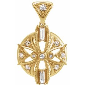 Ladies Natural Diamond Vintage-Inspired Pendant — 14K Yellow Gold