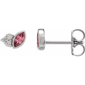 Ladies Natural Pink Tourmaline Natural Diamond Earrings — Sterling Silver