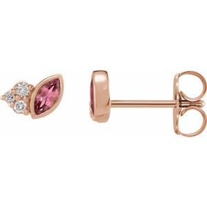 Ladies Natural Pink Tourmaline Natural Diamond Earrings — 14K Rose Gold