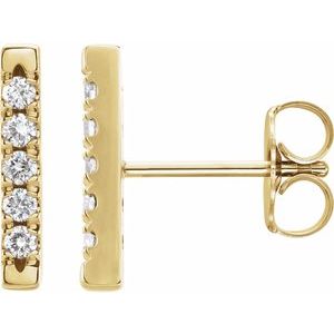Ladies Natural Diamond French-Set Bar Earrings — 14K Yellow Gold