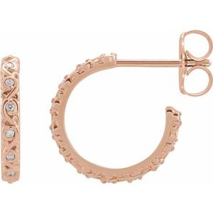 Ladies Natural Diamond Sculptural Hoop Earrings (I1, G-H) — 14K Rose Gold