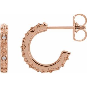 Ladies Natural Diamond Vintage-Inspired J-Hoop Earrings (I1, G-H) — 14K Rose Gold