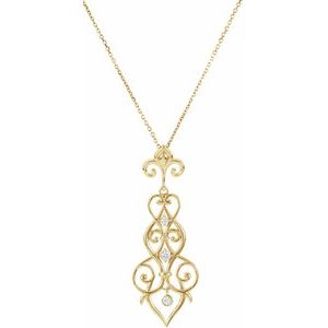 Ladies Natural Diamond Decorative Fleur-de-lis Necklace (I1, G-H) — 14K Yellow Gold