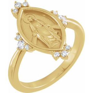Ladies Natural Diamond Miraculous Medal Ring (I1, G-H) — 14K Yellow Gold