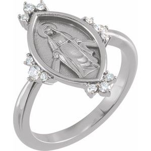 Ladies Natural Diamond Miraculous Medal Ring (SI2-SI3, G-H) — Platinum