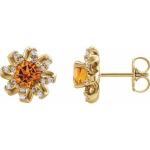 Ladies Natural Citrine Natural Diamond Halo-Style Earrings — 14K Yellow Gold