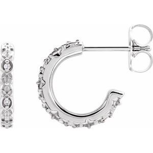 Ladies Natural Diamond Vintage-Inspired J-Hoop Earrings (I1, G-H) — Sterling Silver