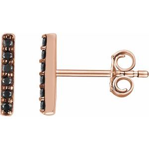 Ladies Natural Black Diamond Bar Earrings — 14K Rose Gold