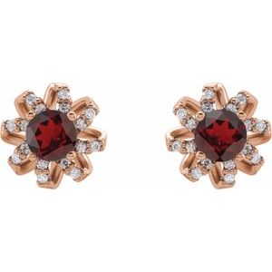 Ladies Natural Mozambique Garnet Natural Diamond Halo-Style Earrings — 14K Rose Gold