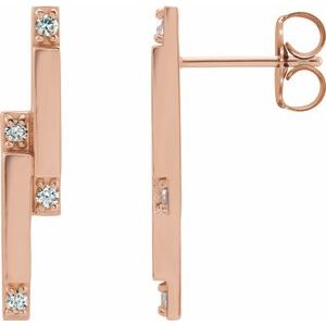 Ladies Natural Diamond Bar Earrings — 14K Rose Gold