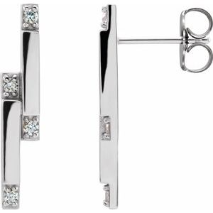 Ladies Natural Diamond Bar Earrings — Sterling Silver