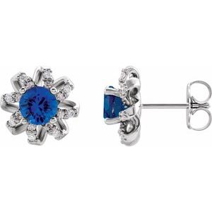 Ladies Natural Blue Sapphire Natural Diamond Halo-Style Earrings — Platinum